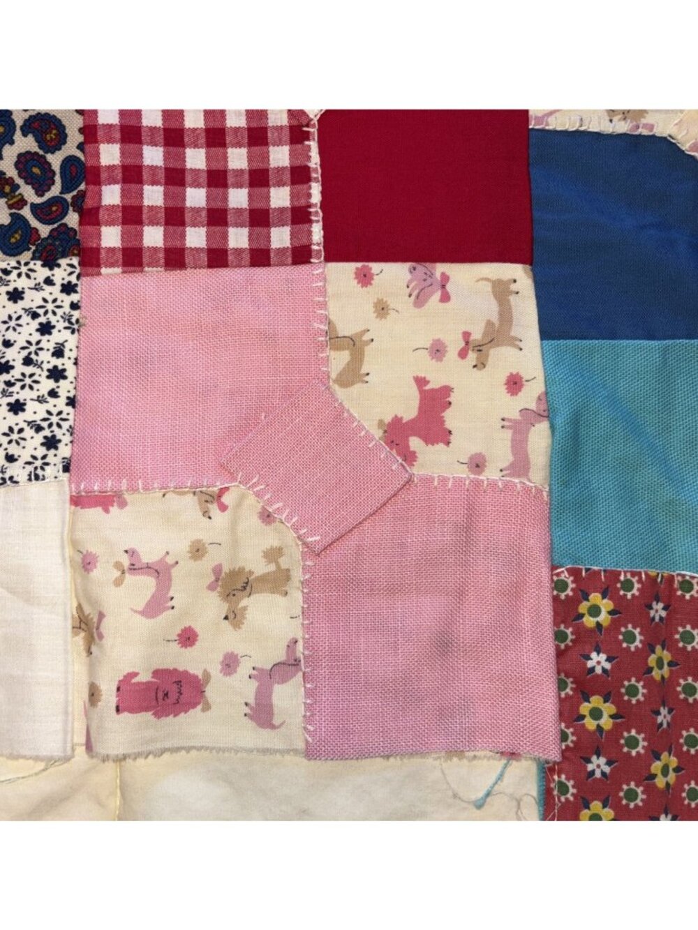 Vintage Handmade Patchwork quilt topper, Blanket Multicolor Floral & Gingham Pat